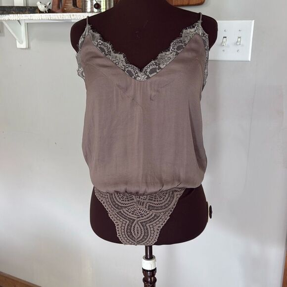 intimately free people satin lace bodysuit tank top women’s size small gray roma - Picture 1 of 8